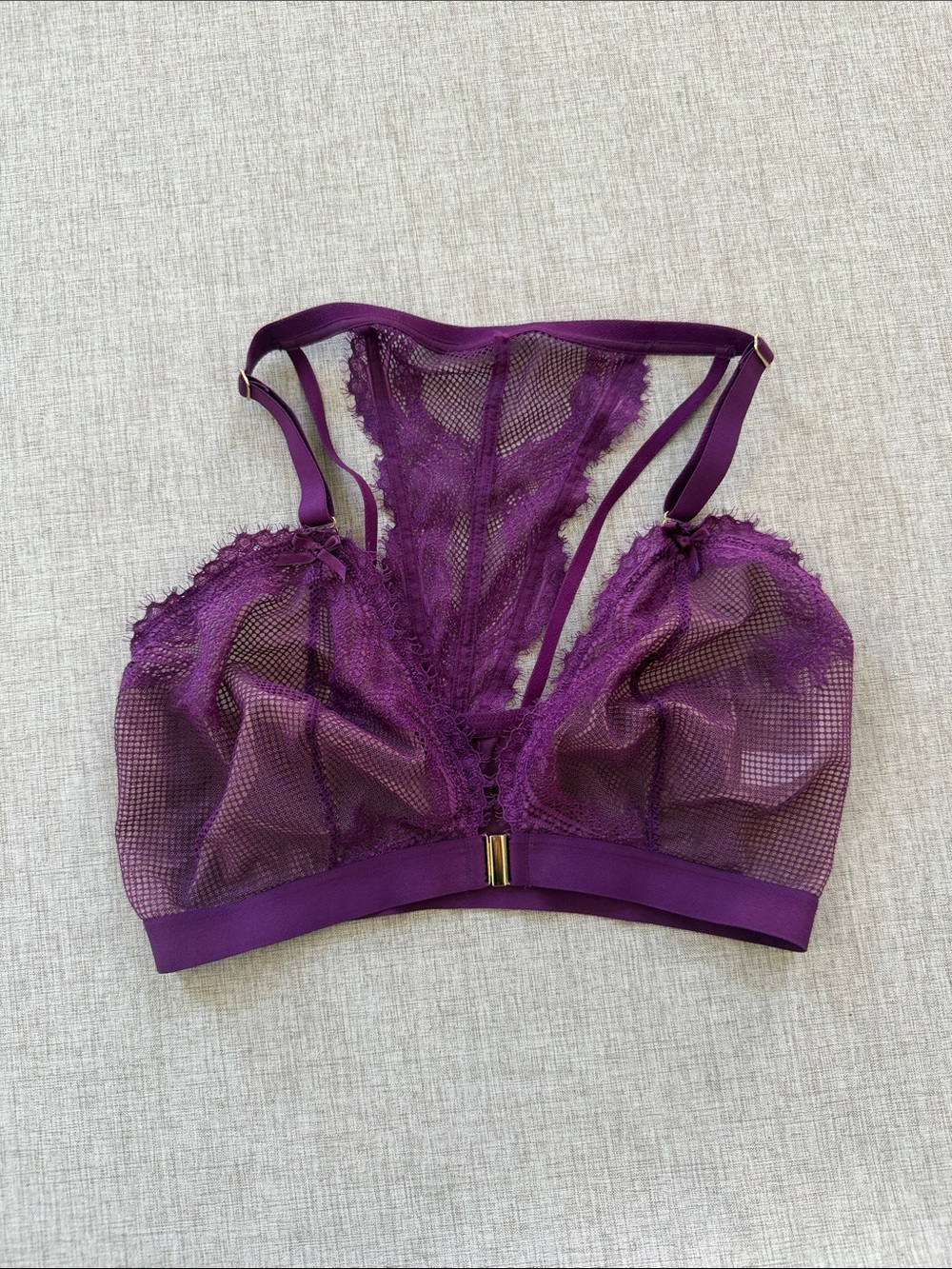 Cacique Bralette 34DDD purple front clasp wireless purple